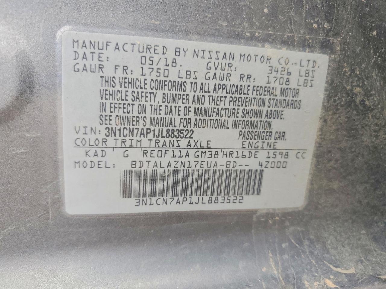 2018 NISSAN VERSA S photo 12