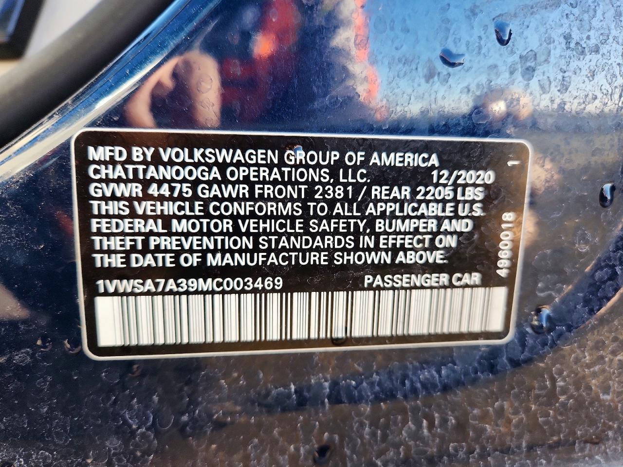 2021 VOLKSWAGEN PASSAT SE photo 12