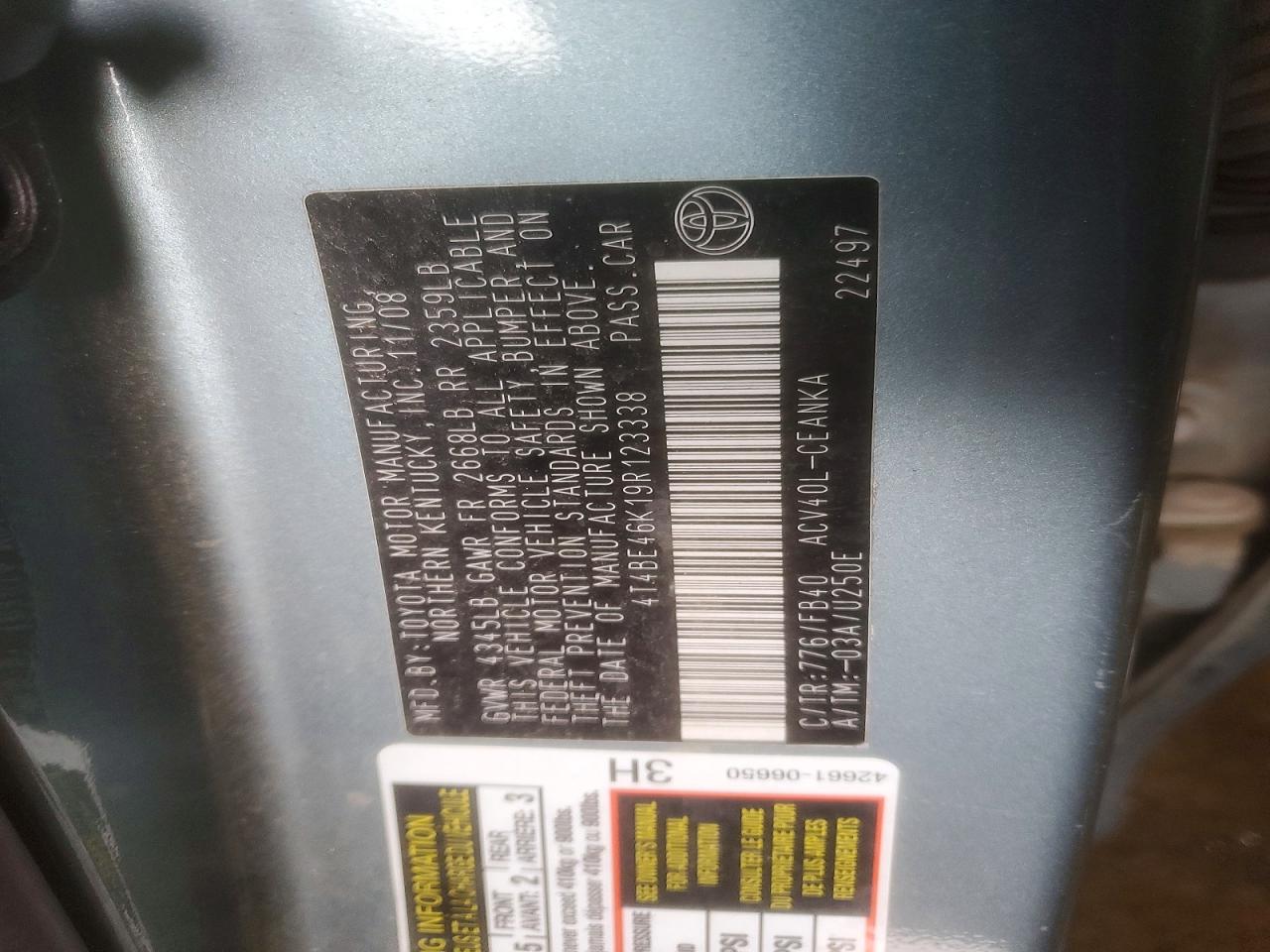 2009 TOYOTA CAMRY BASE photo 12