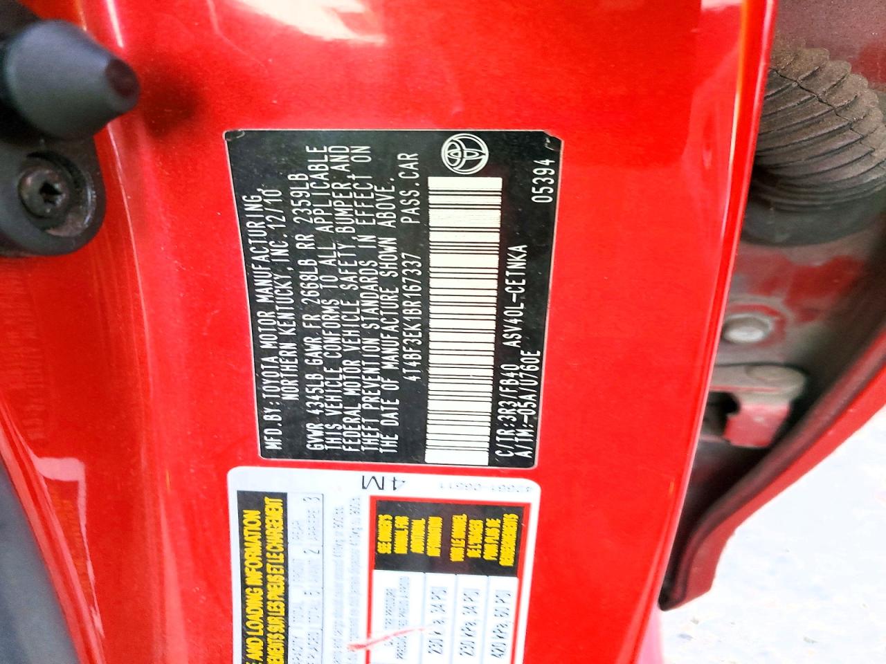 2011 TOYOTA CAMRY BASE photo 13