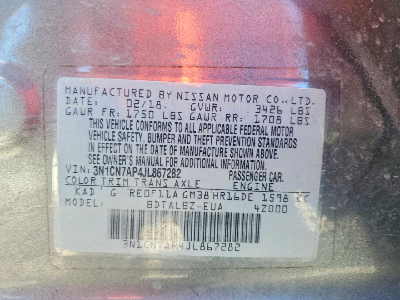 2018 NISSAN VERSA S photo 12