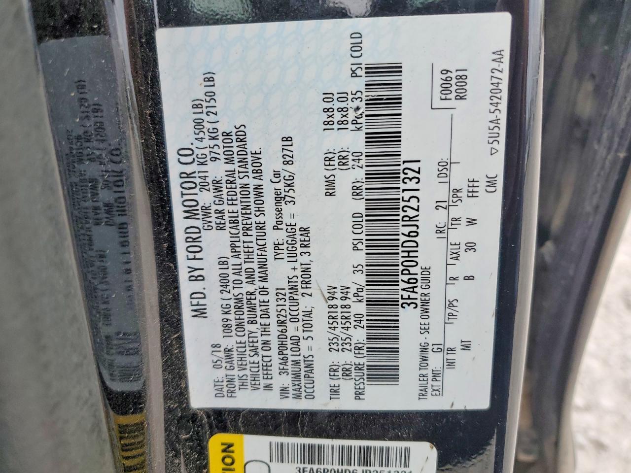 2018 FORD FUSION SE photo 34