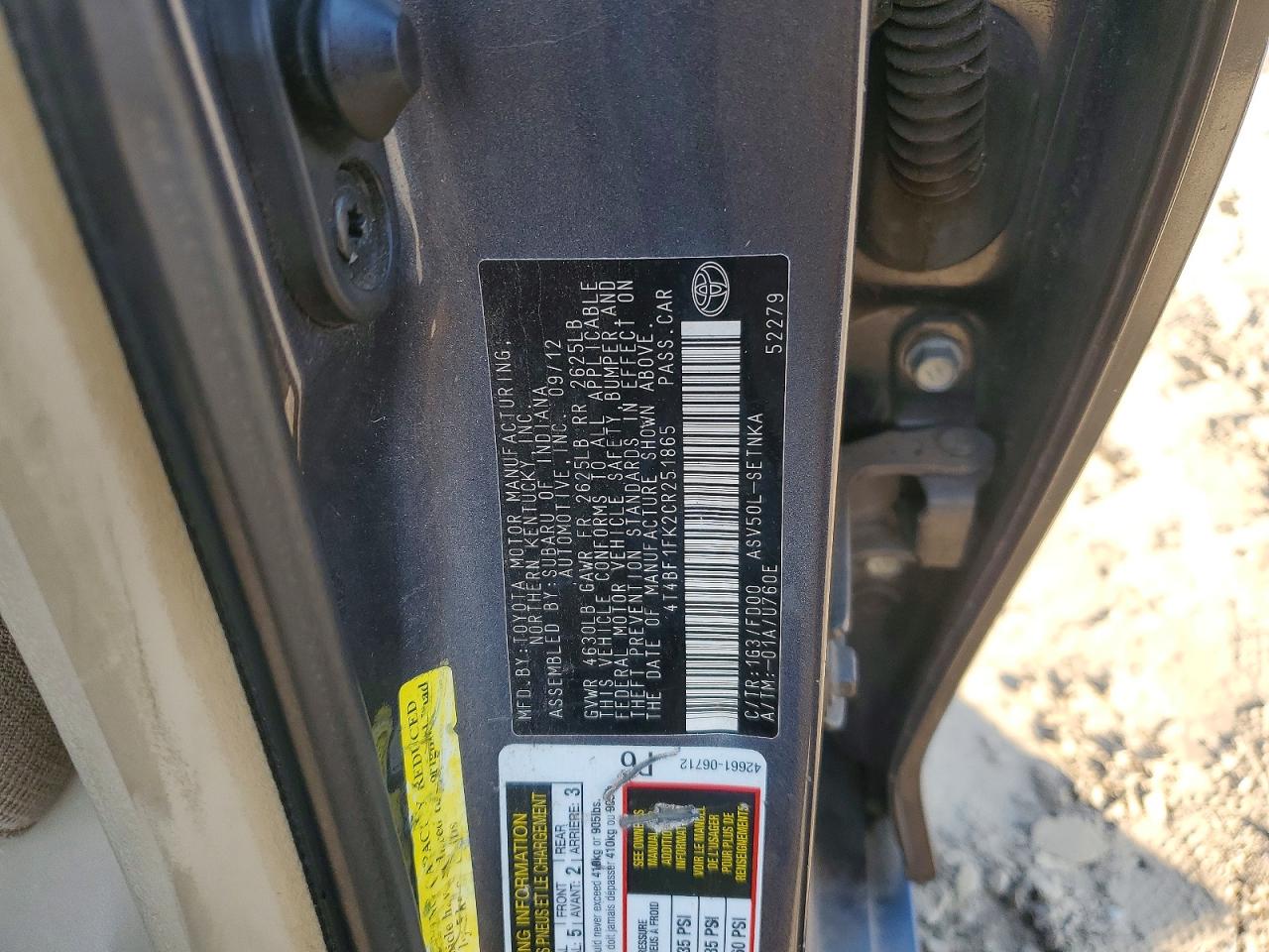 2012 TOYOTA CAMRY BASE photo 23