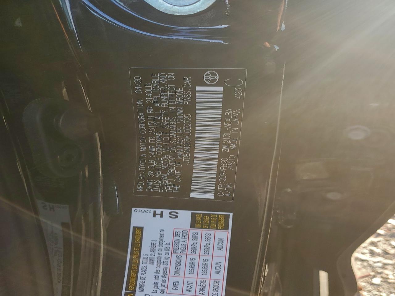 2021 TOYOTA COROLLA LE photo 12