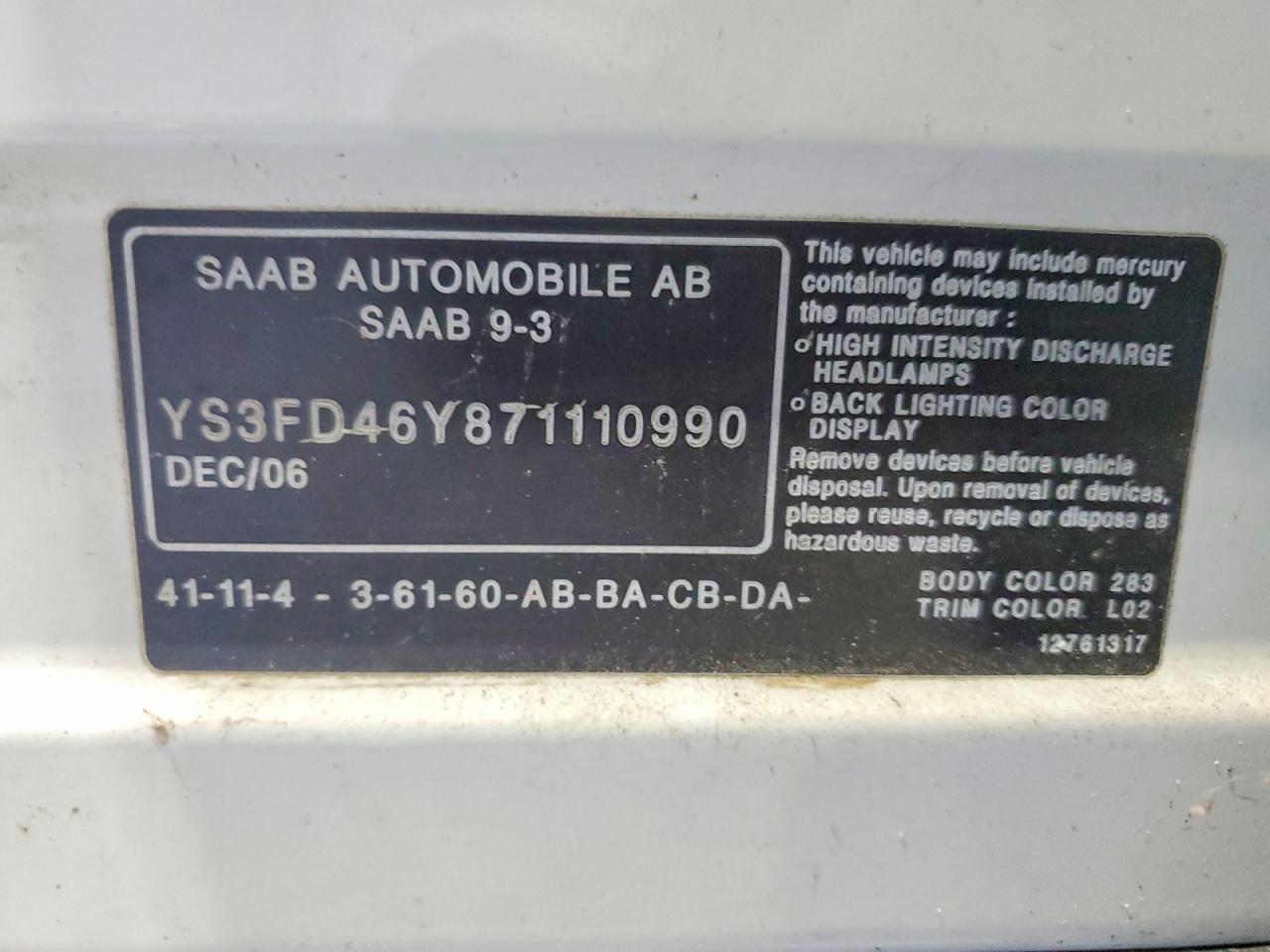 2007 SAAB 9-3 2.0T photo 12