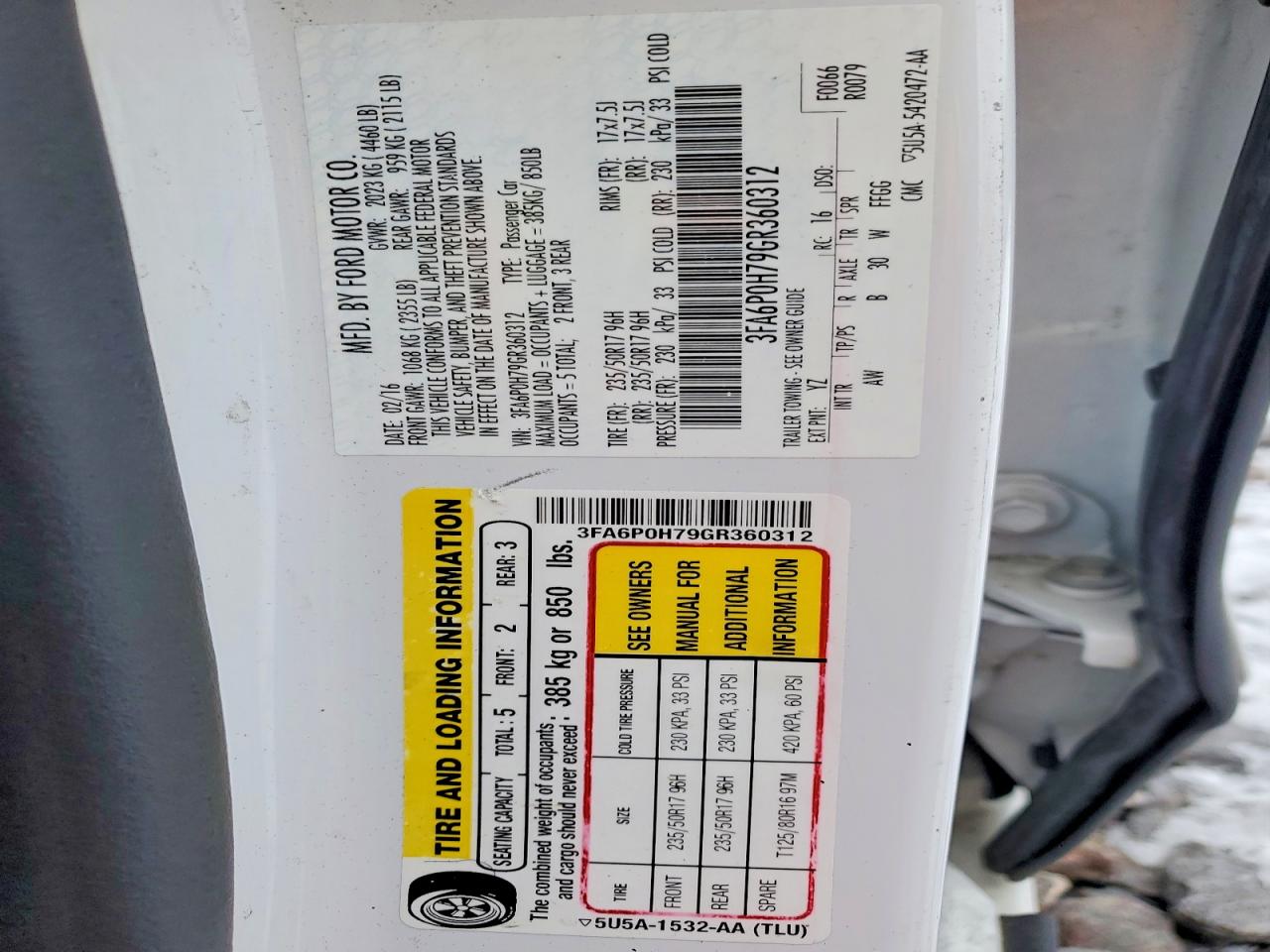 2016 FORD FUSION SE photo 34