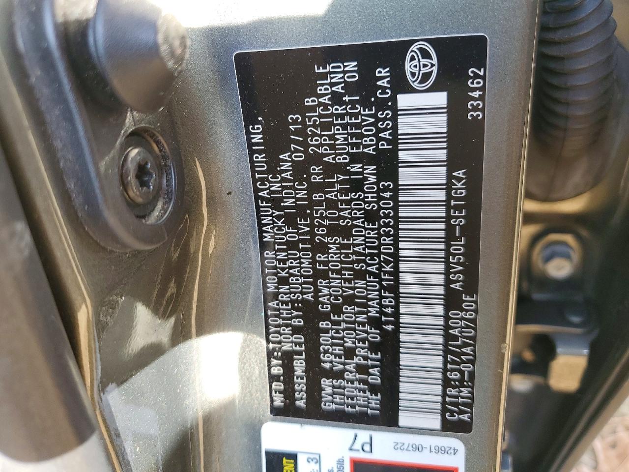2013 TOYOTA CAMRY L photo 12