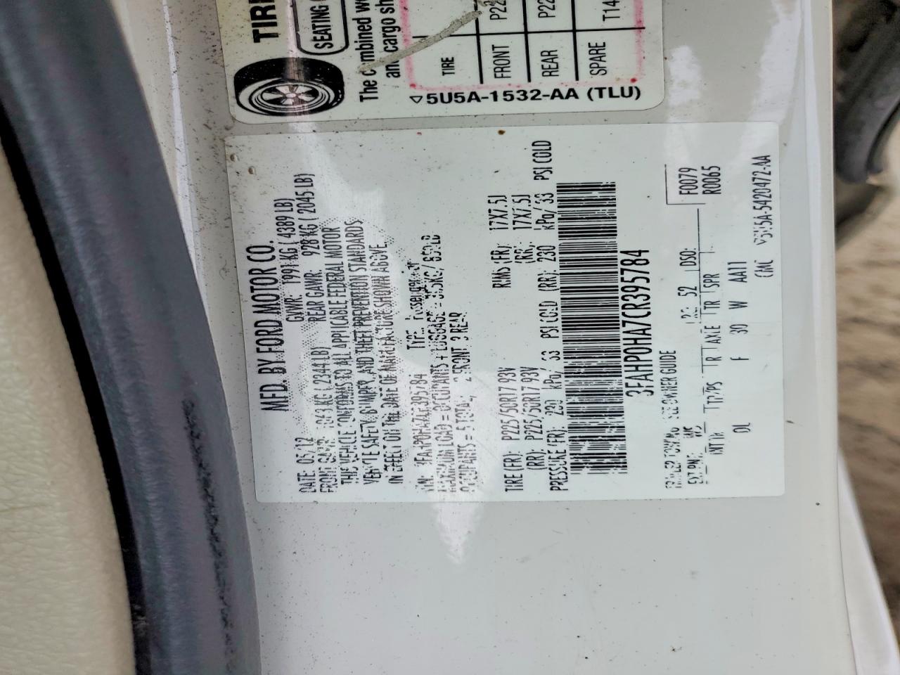 2012 FORD FUSION SE photo 12