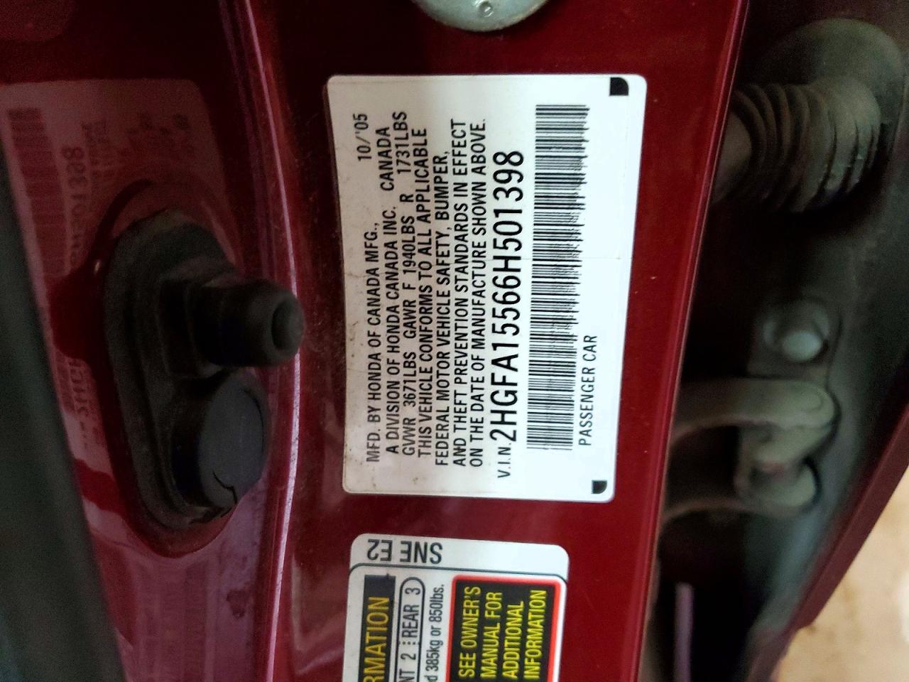 2006 HONDA CIVIC LX photo 34