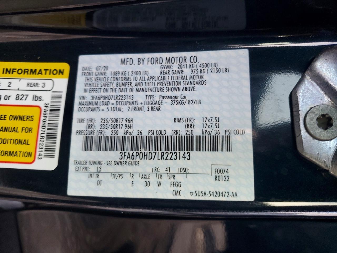 2020 FORD FUSION SE photo 25