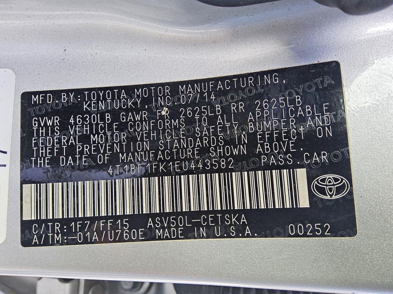 2014 TOYOTA CAMRY L photo 12