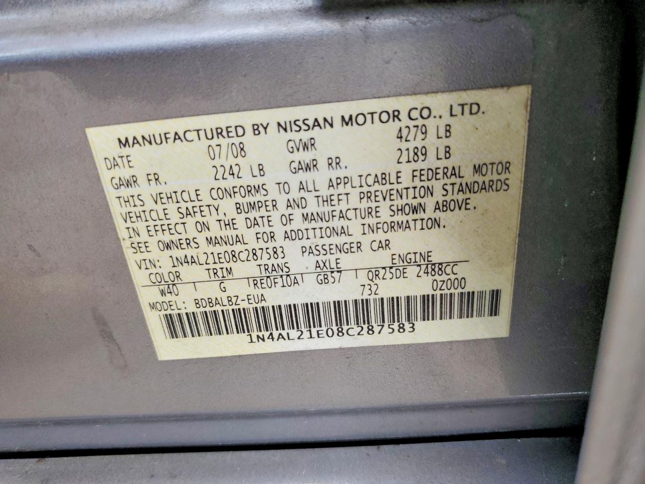 2008 NISSAN ALTIMA 2.5 photo 13