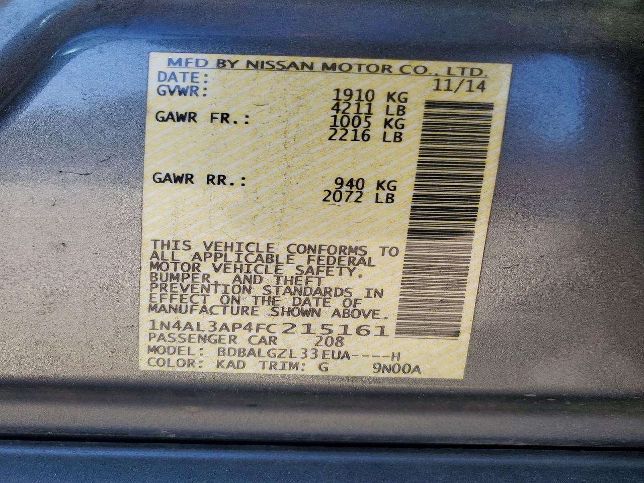 2015 NISSAN ALTIMA 2.5 photo 13