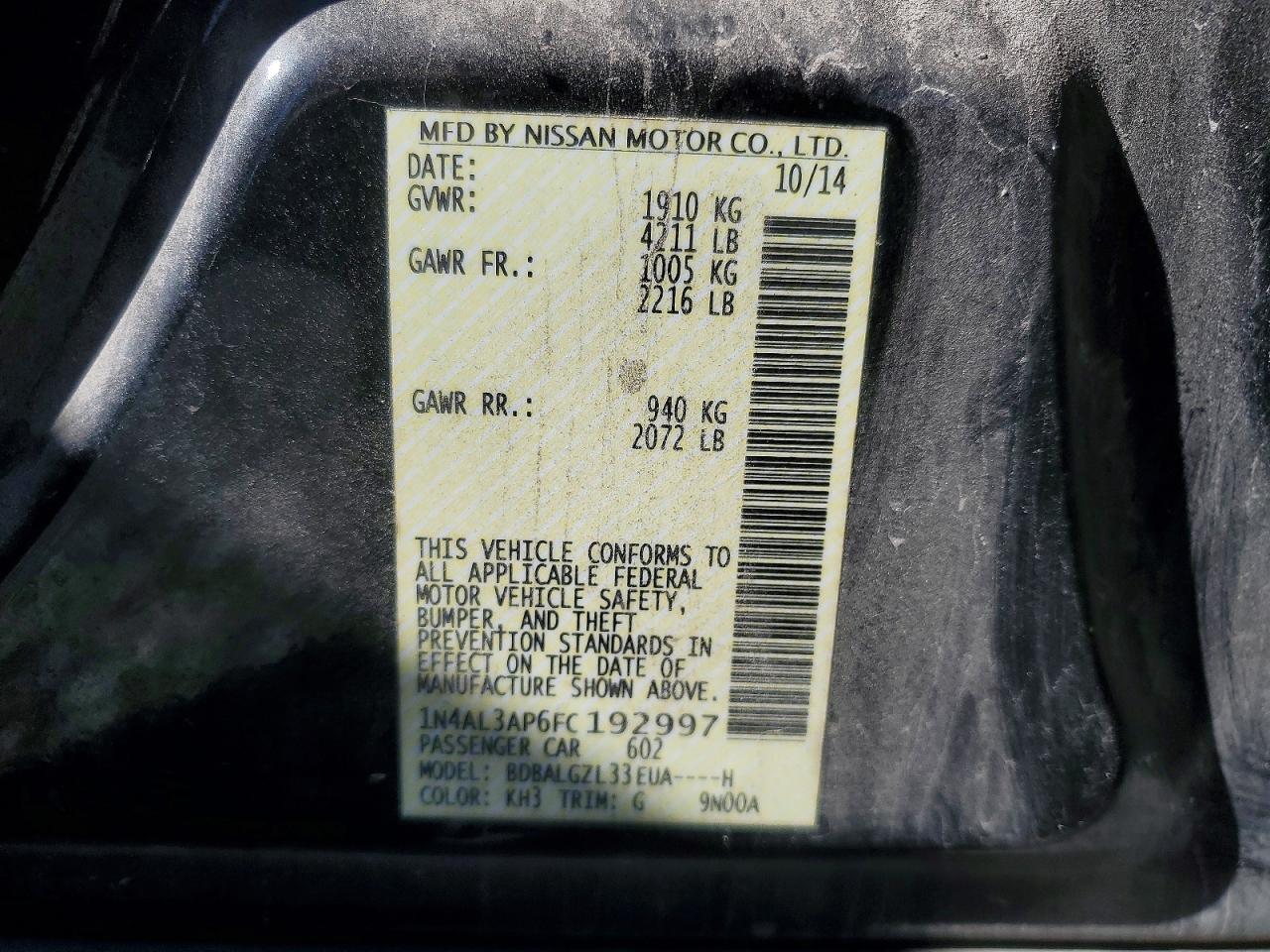 2015 NISSAN ALTIMA 2.5 photo 12