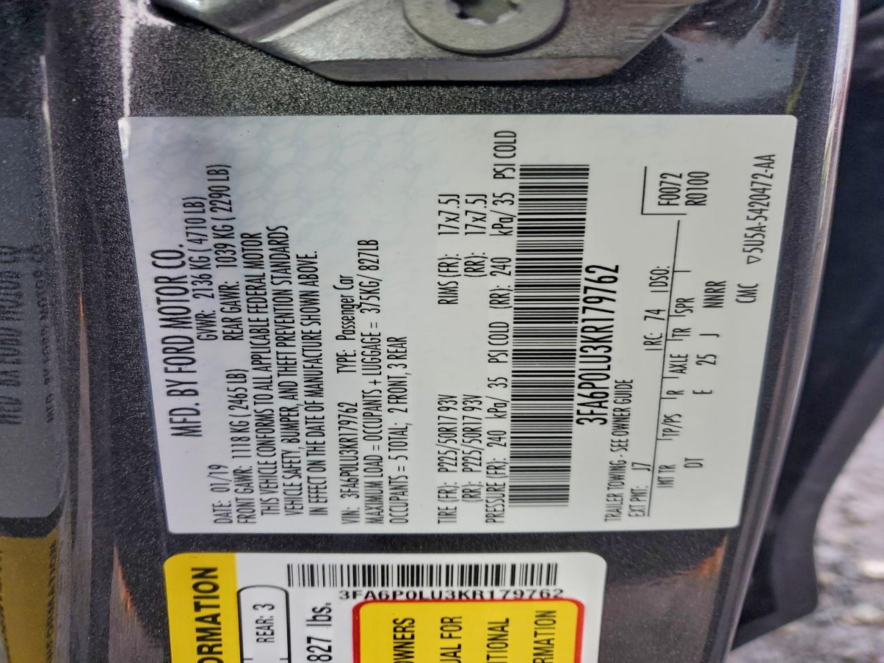 2019 FORD FUSION SE photo 34