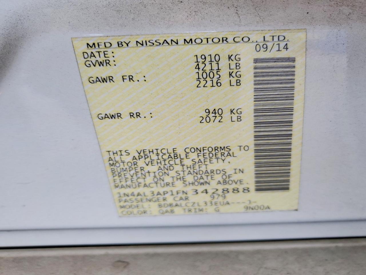 2015 NISSAN ALTIMA 2.5 photo 12