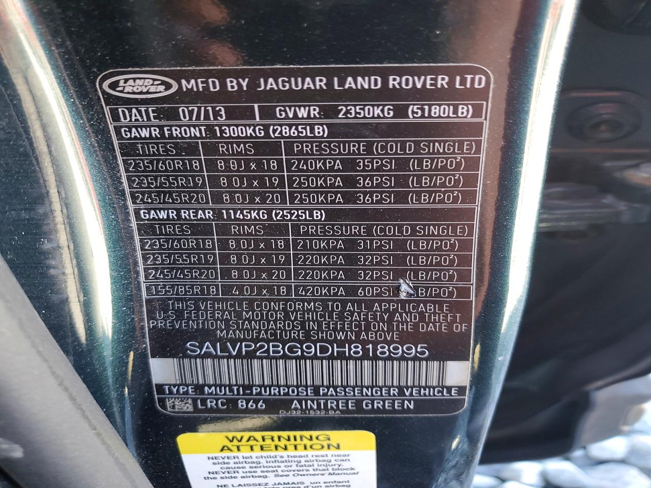 2013 LAND ROVER RANGE ROVER EVOQUE PURE PLUS photo 23