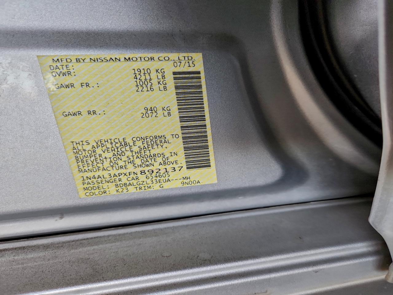 2015 NISSAN ALTIMA 2.5 photo 12