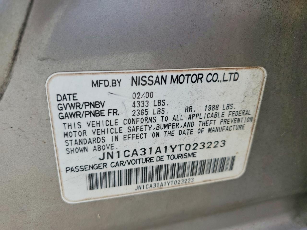 2000 NISSAN MAXIMA GLE photo 13