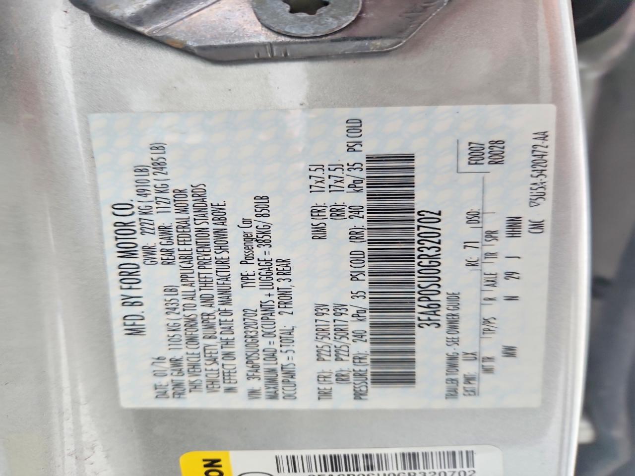 2016 FORD FUSION TITANIUM PHEV photo 12