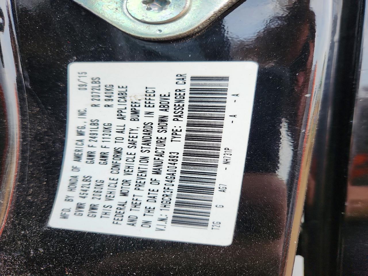 2016 HONDA ACCORD EXL photo 13