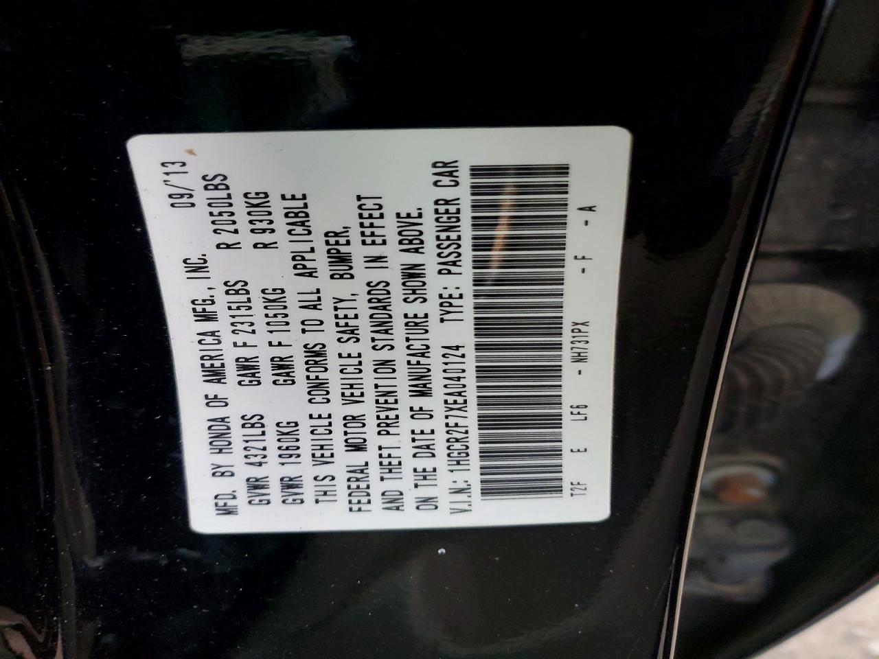 2014 HONDA ACCORD EX photo 12