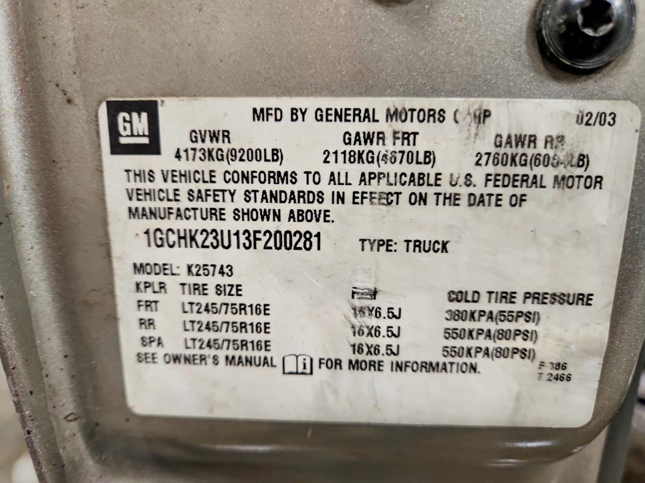2003 CHEVROLET SILVERADO K2500 HEAVY DUTY photo 12