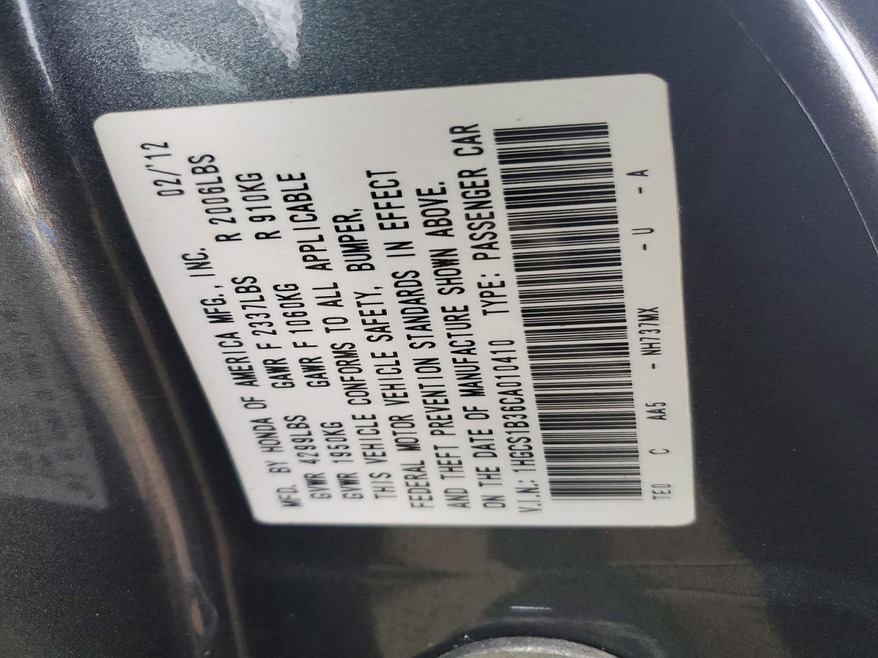 2012 HONDA ACCORD LX photo 12