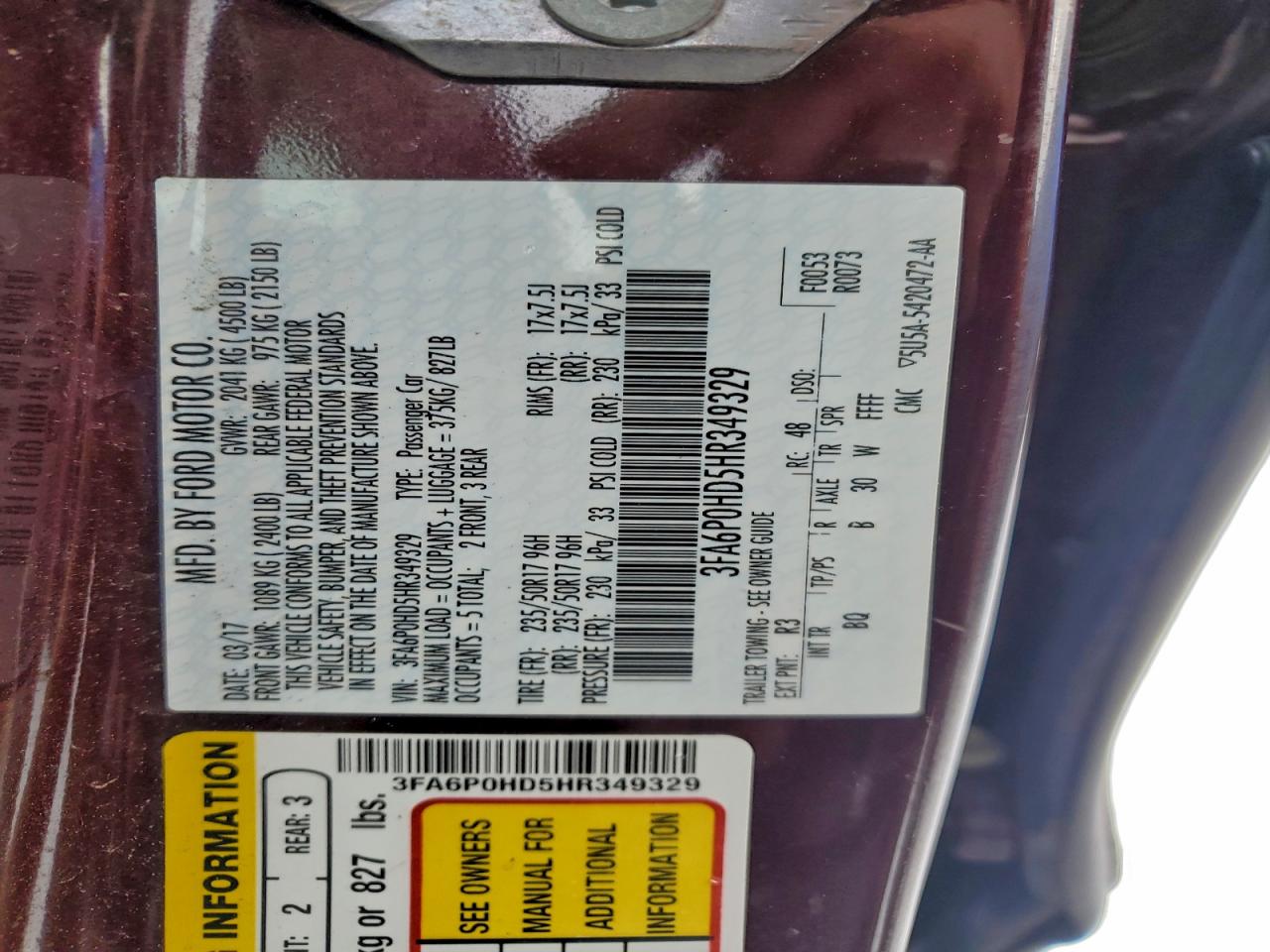 2017 FORD FUSION SE photo 12