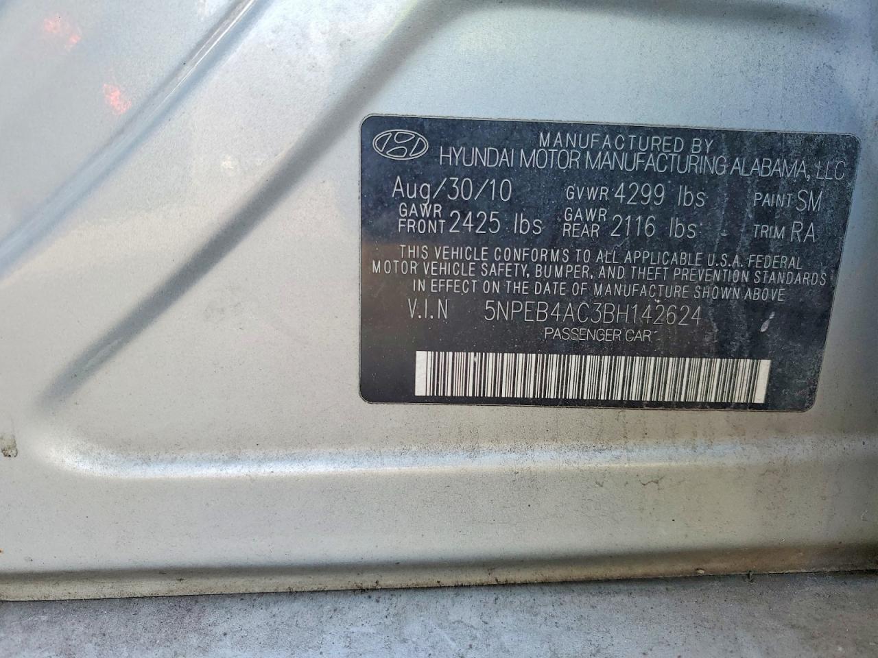 2011 HYUNDAI SONATA GLS photo 12