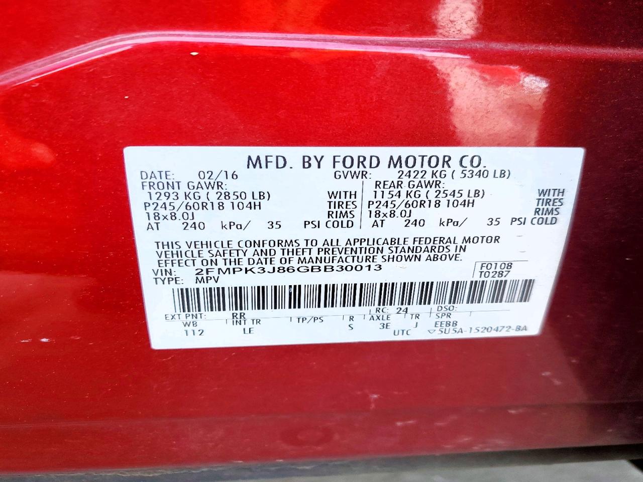 2016 FORD EDGE SEL photo 13