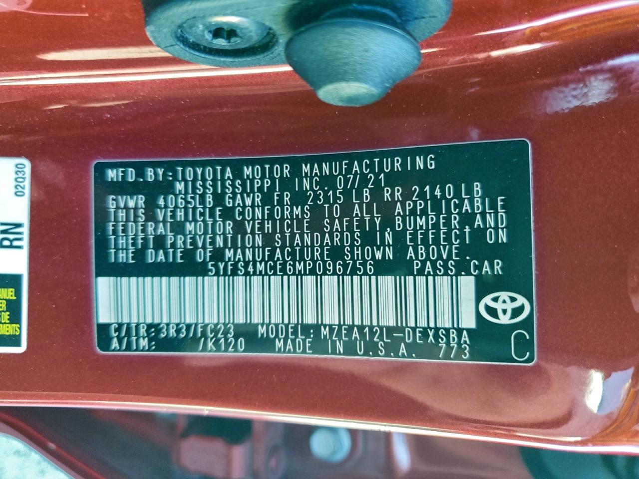 2021 TOYOTA COROLLA SE photo 12
