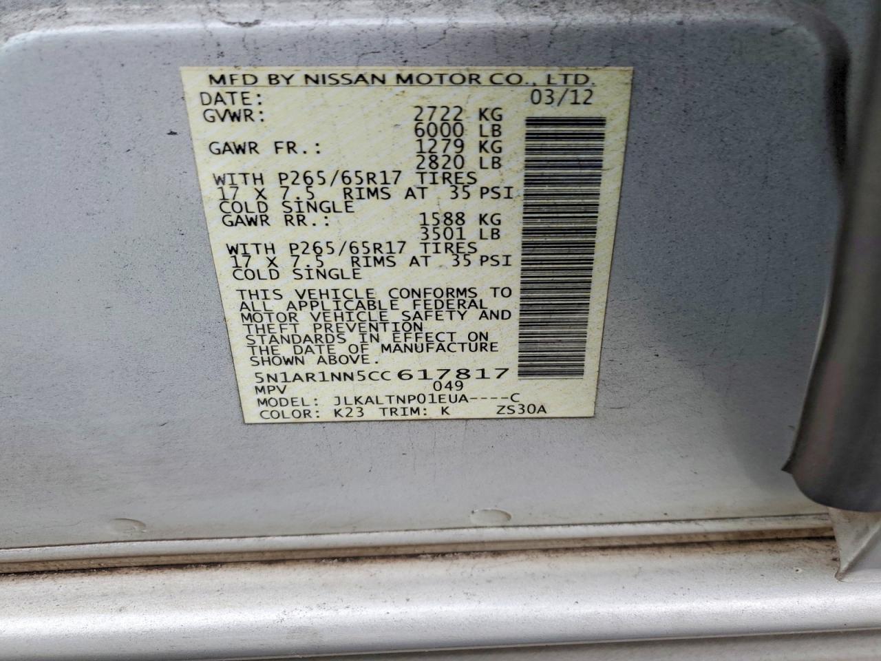 2012 NISSAN PATHFINDER S photo 13