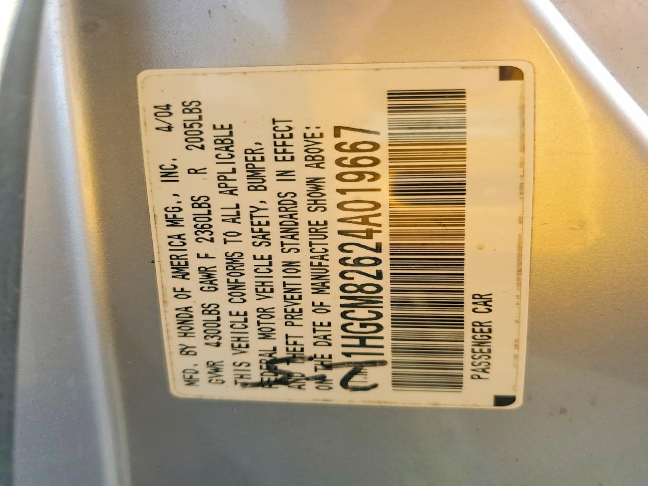 2004 HONDA ACCORD EX photo 12