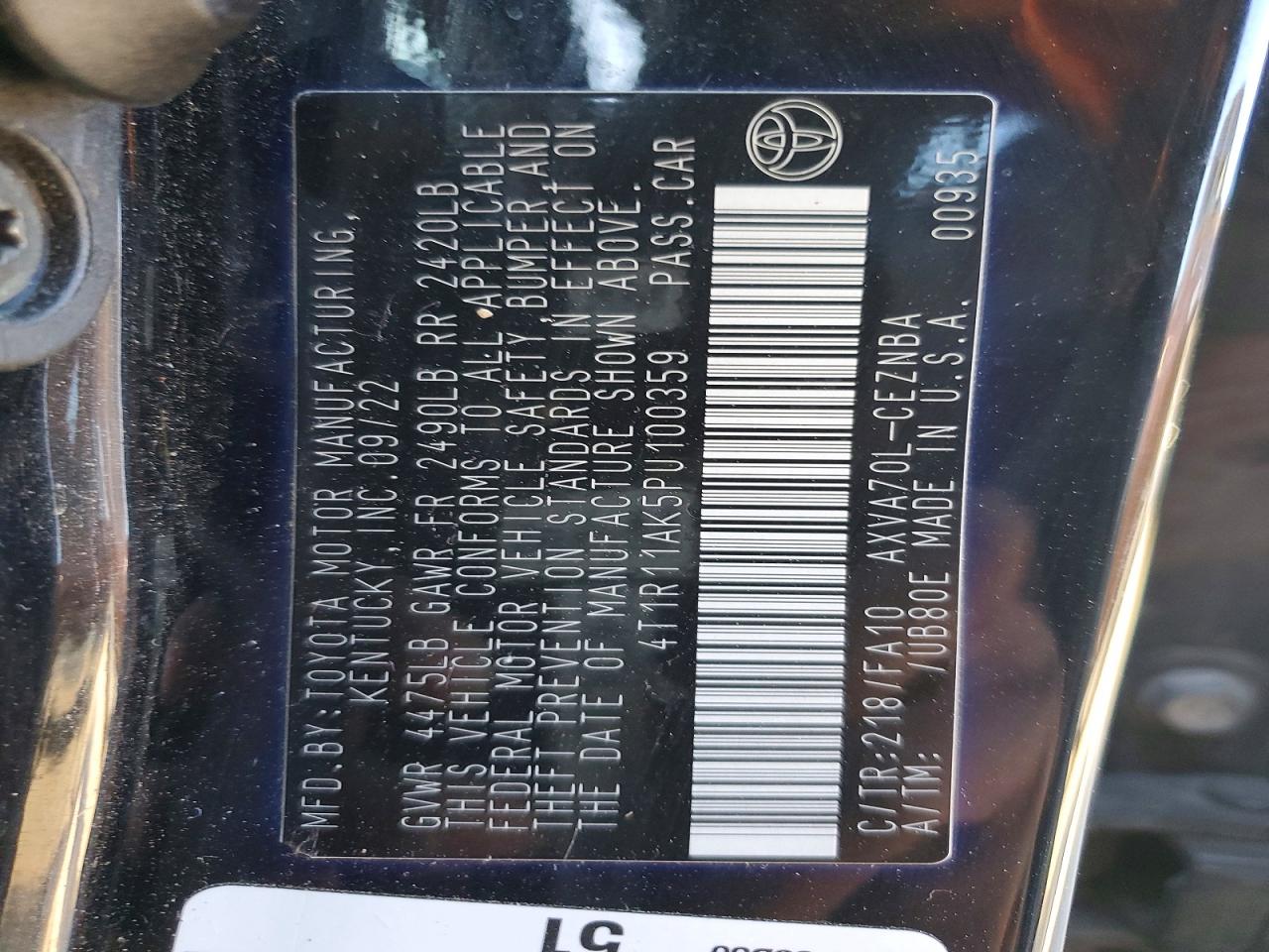 2023 TOYOTA CAMRY LE photo 12