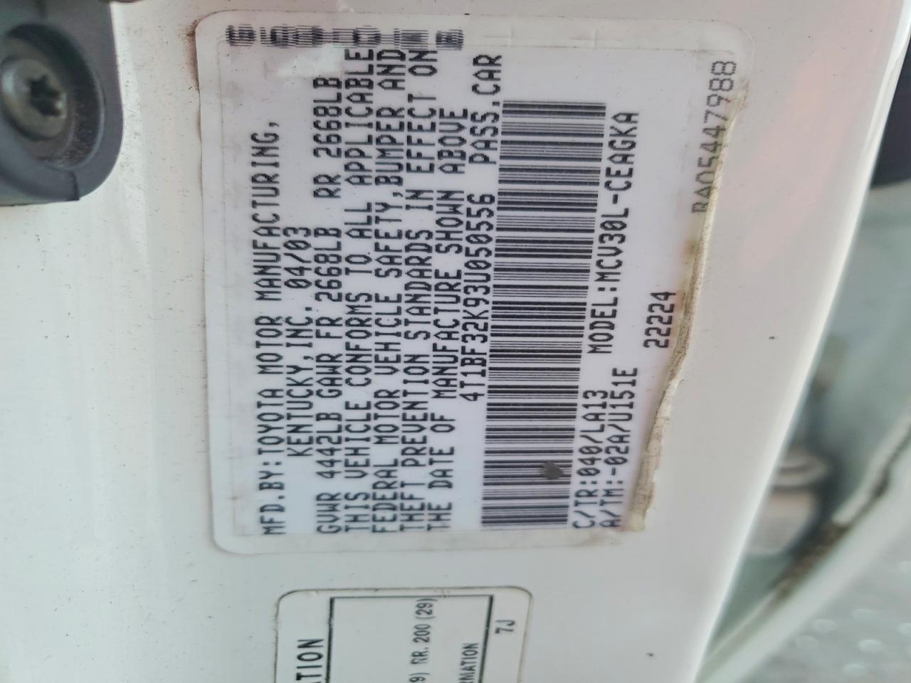 2003 TOYOTA CAMRY LE photo 12