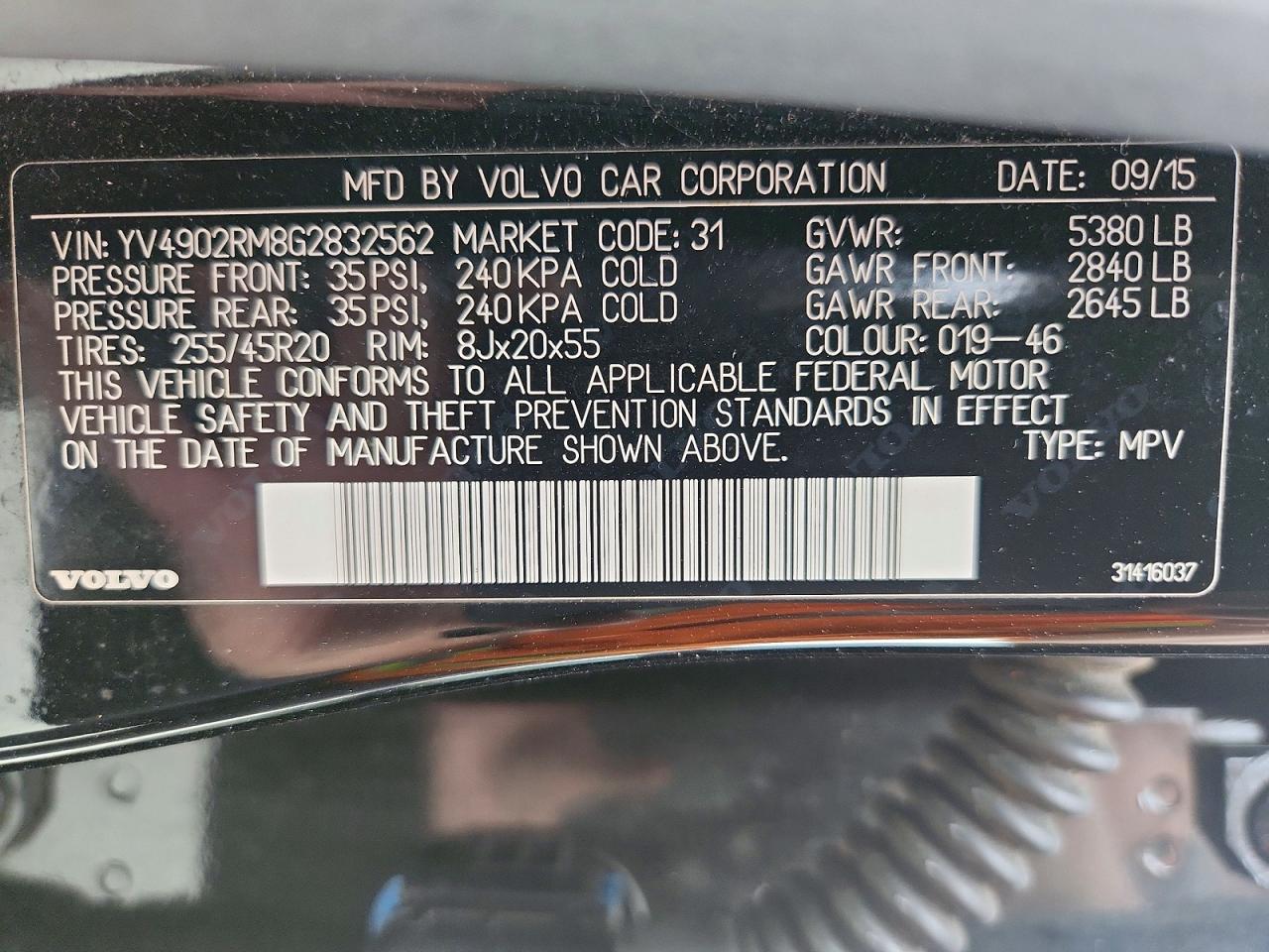 2016 VOLVO XC60 T6 PLATINUM photo 37