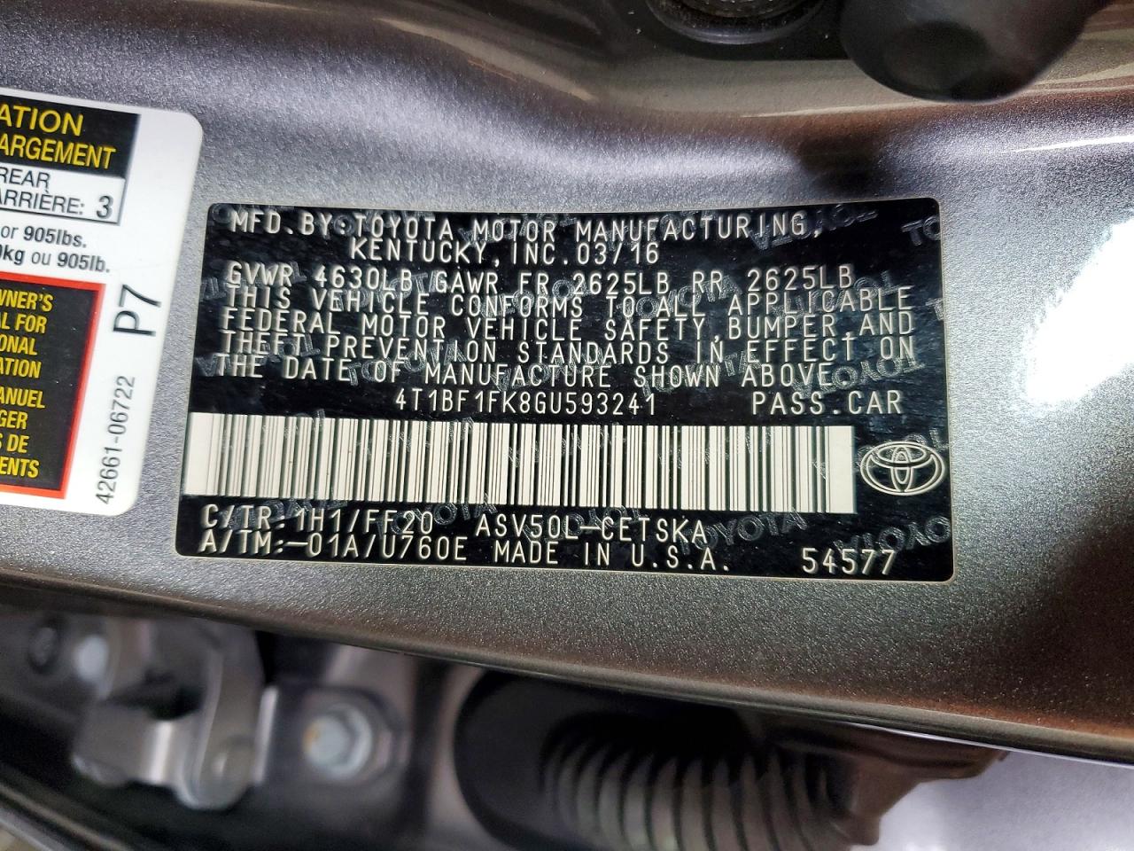 2016 TOYOTA CAMRY LE photo 12