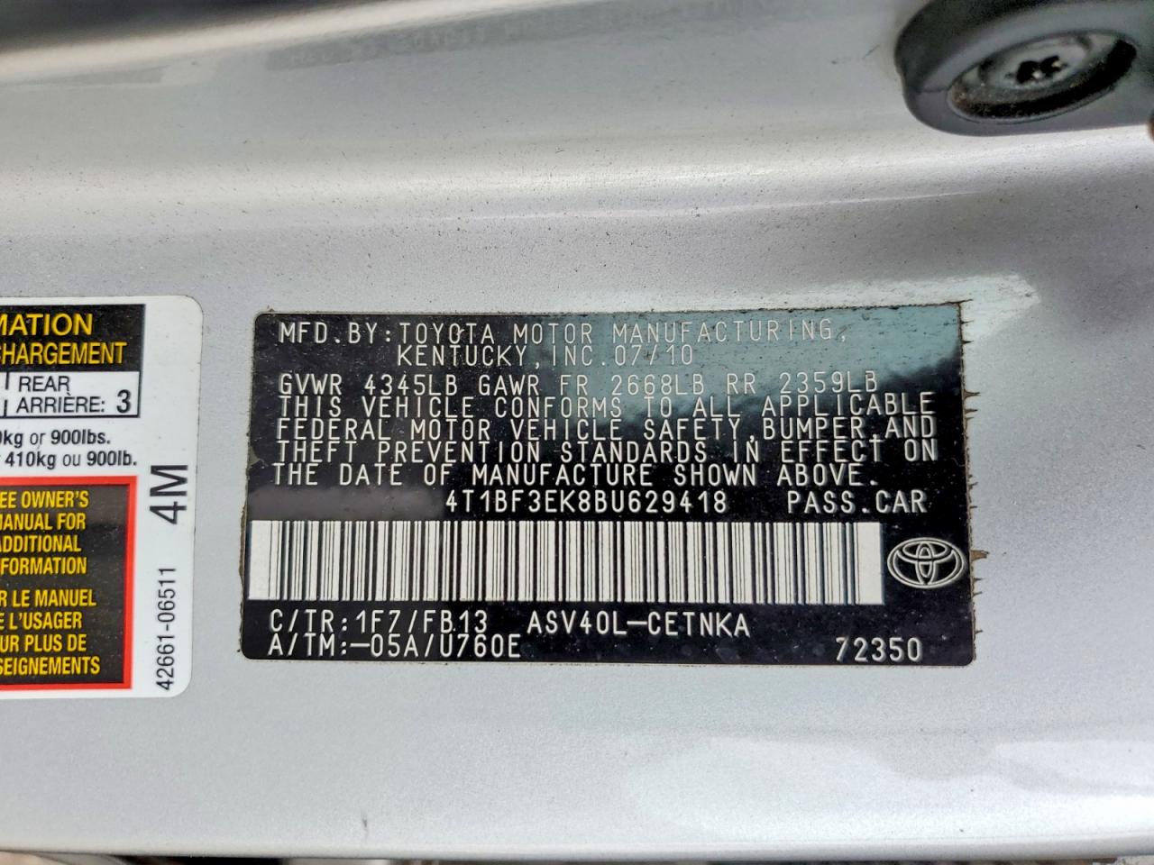 2011 TOYOTA CAMRY BASE photo 23
