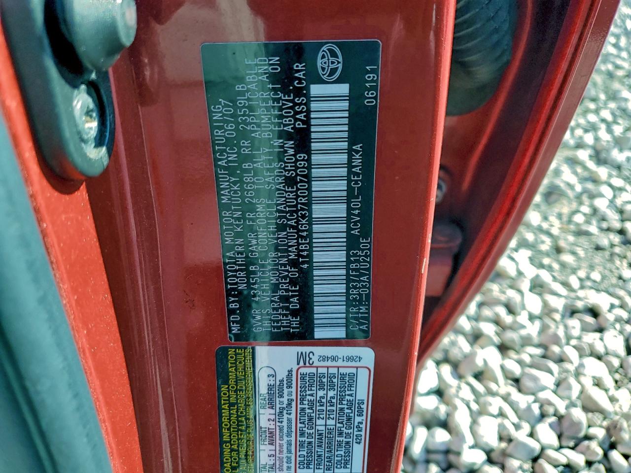 2007 TOYOTA CAMRY CE photo 12