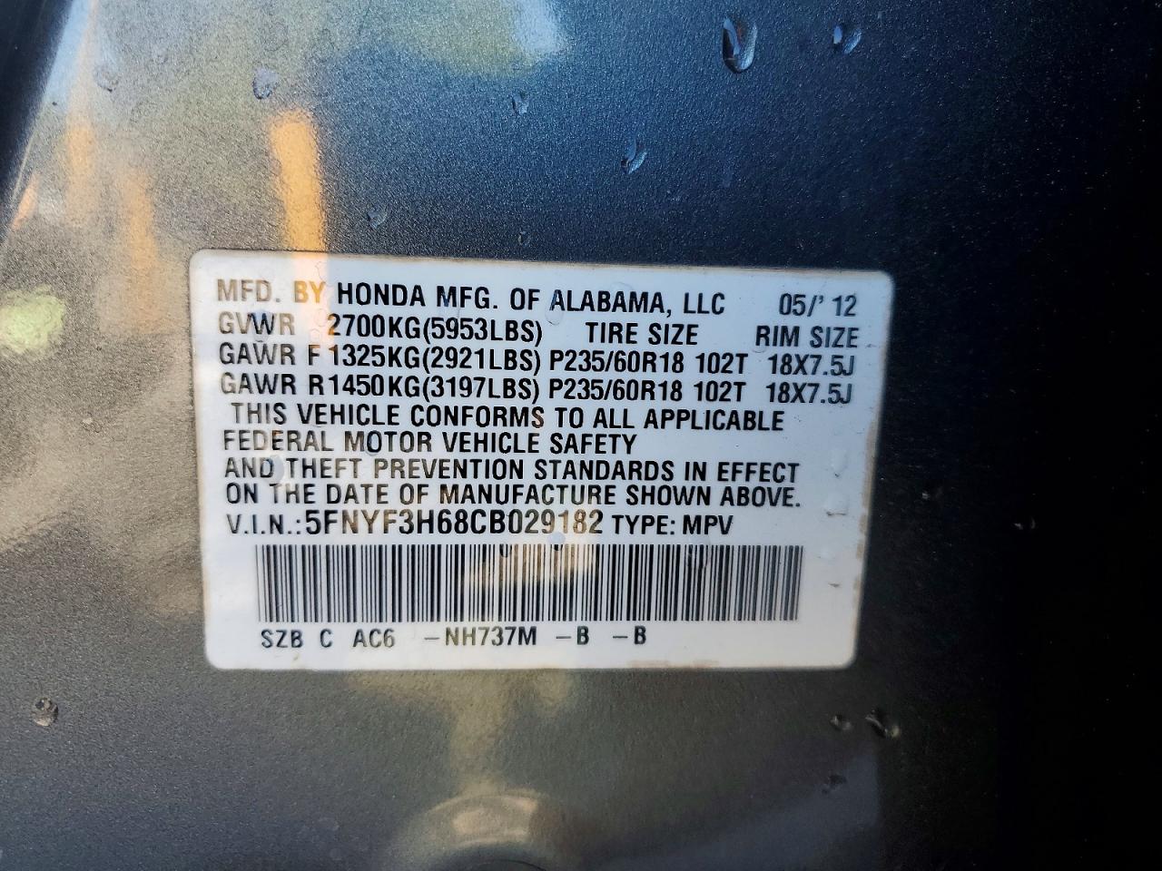 2012 HONDA PILOT EXL photo 13