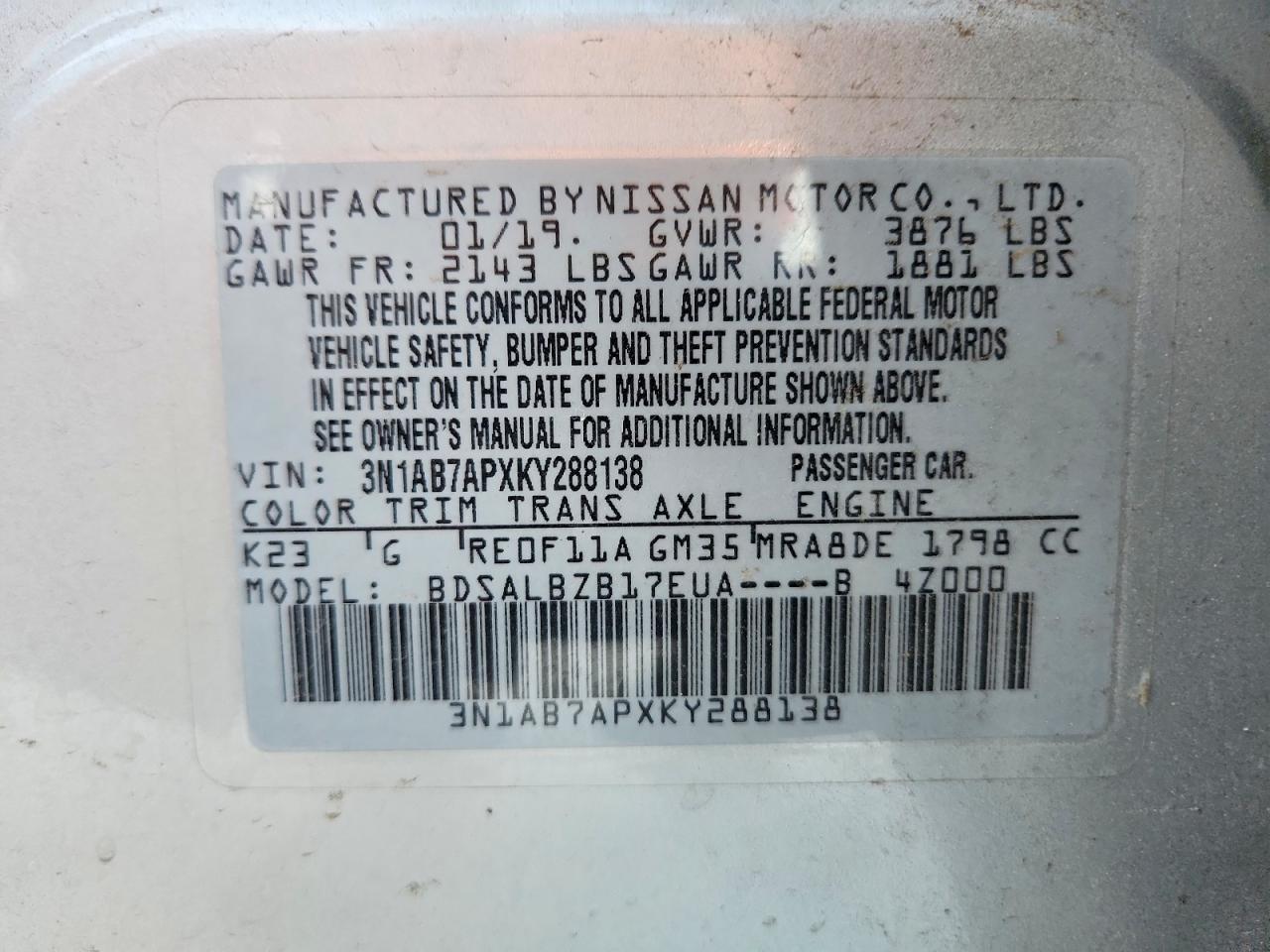 2019 NISSAN SENTRA S photo 37