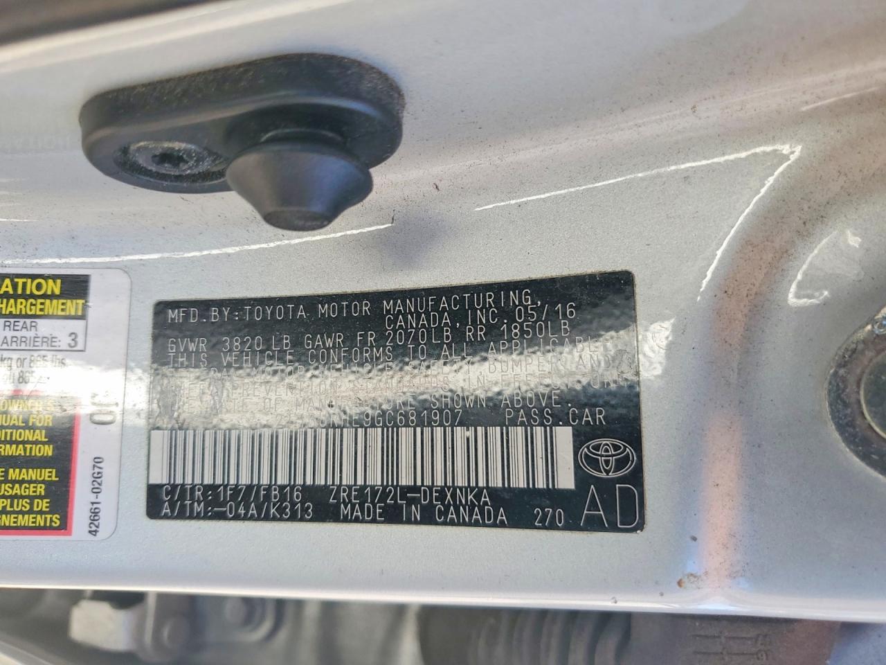 2016 TOYOTA COROLLA L photo 12