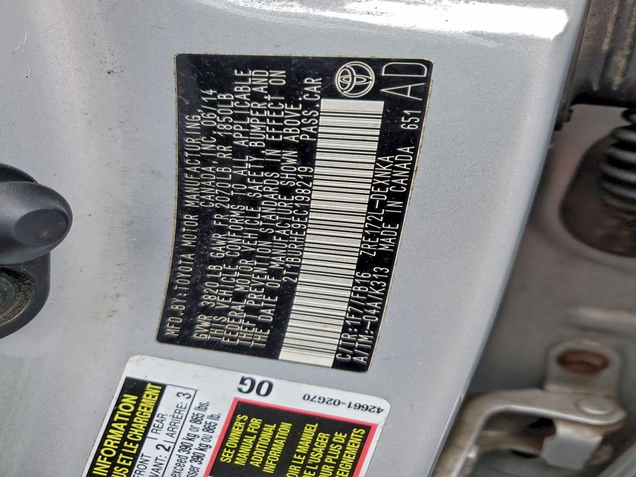 2014 TOYOTA COROLLA L photo 12