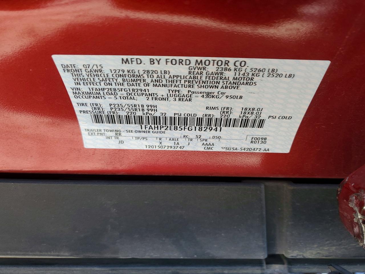 2015 FORD TAURUS SEL photo 12