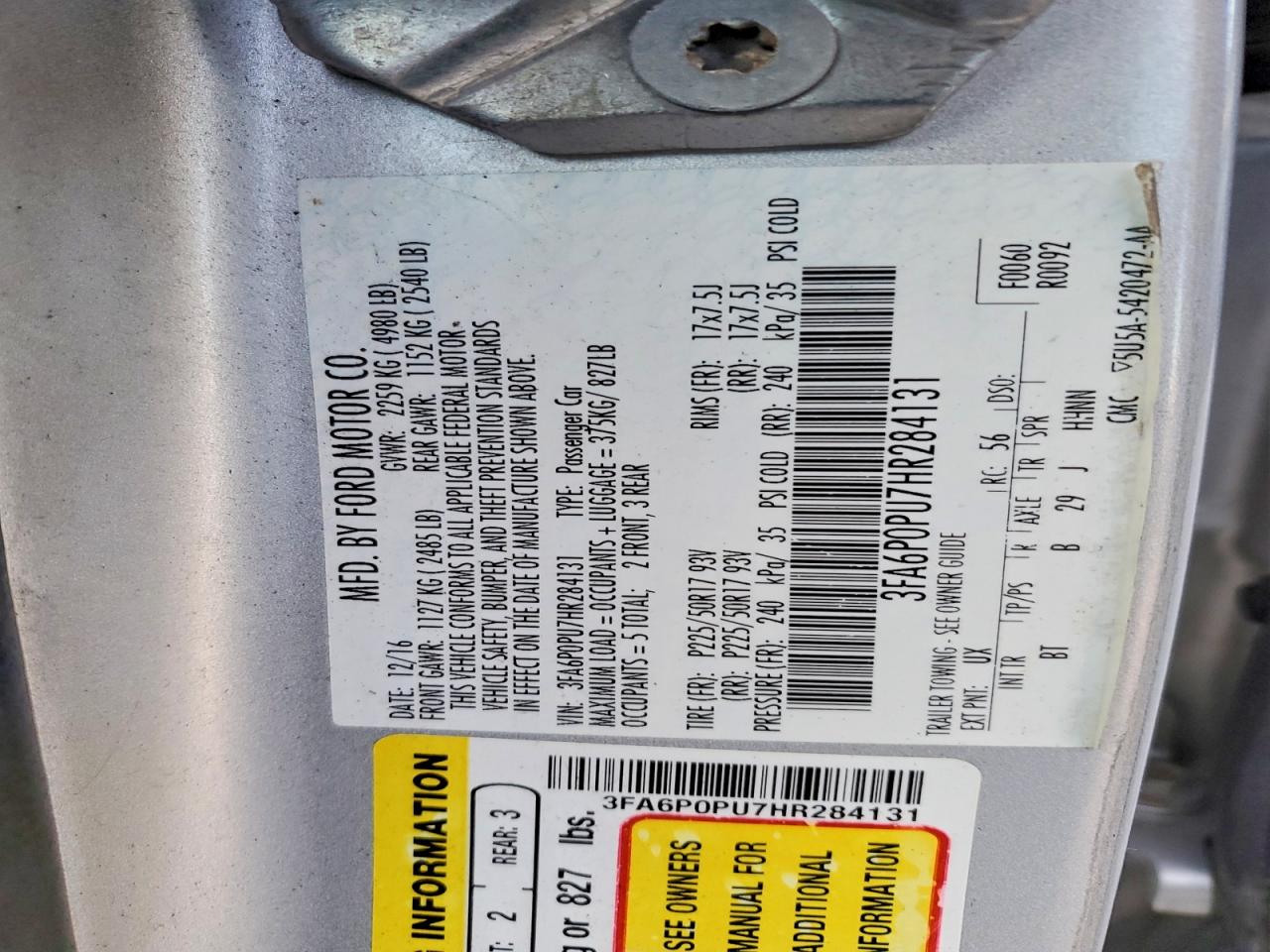 2017 FORD FUSION SE PHEV photo 12