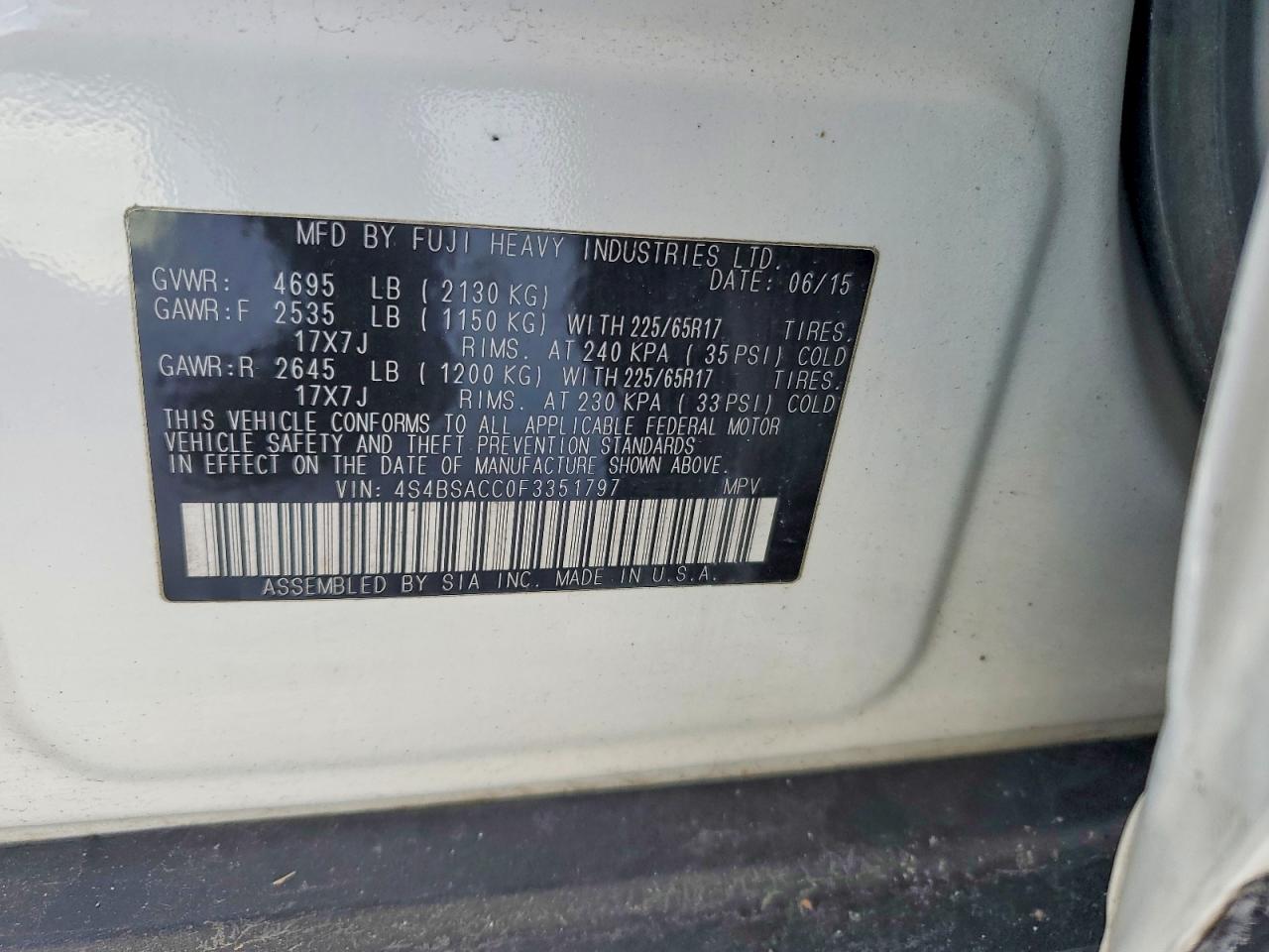 2015 SUBARU OUTBACK 2.5I PREMIUM photo 25