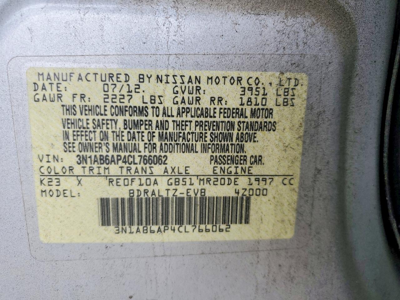 2012 NISSAN SENTRA 2.0 photo 12