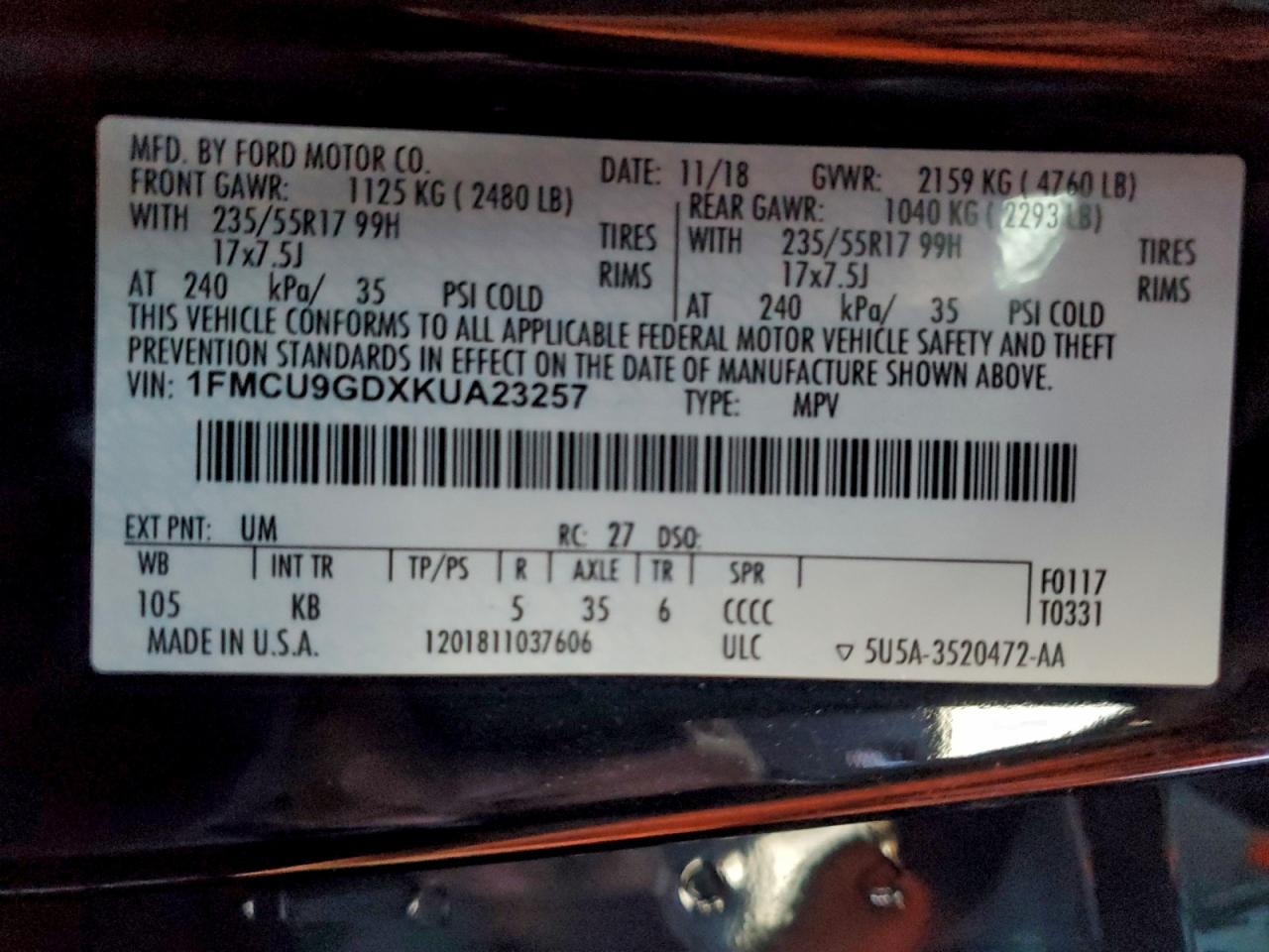 2019 FORD ESCAPE SE photo 13