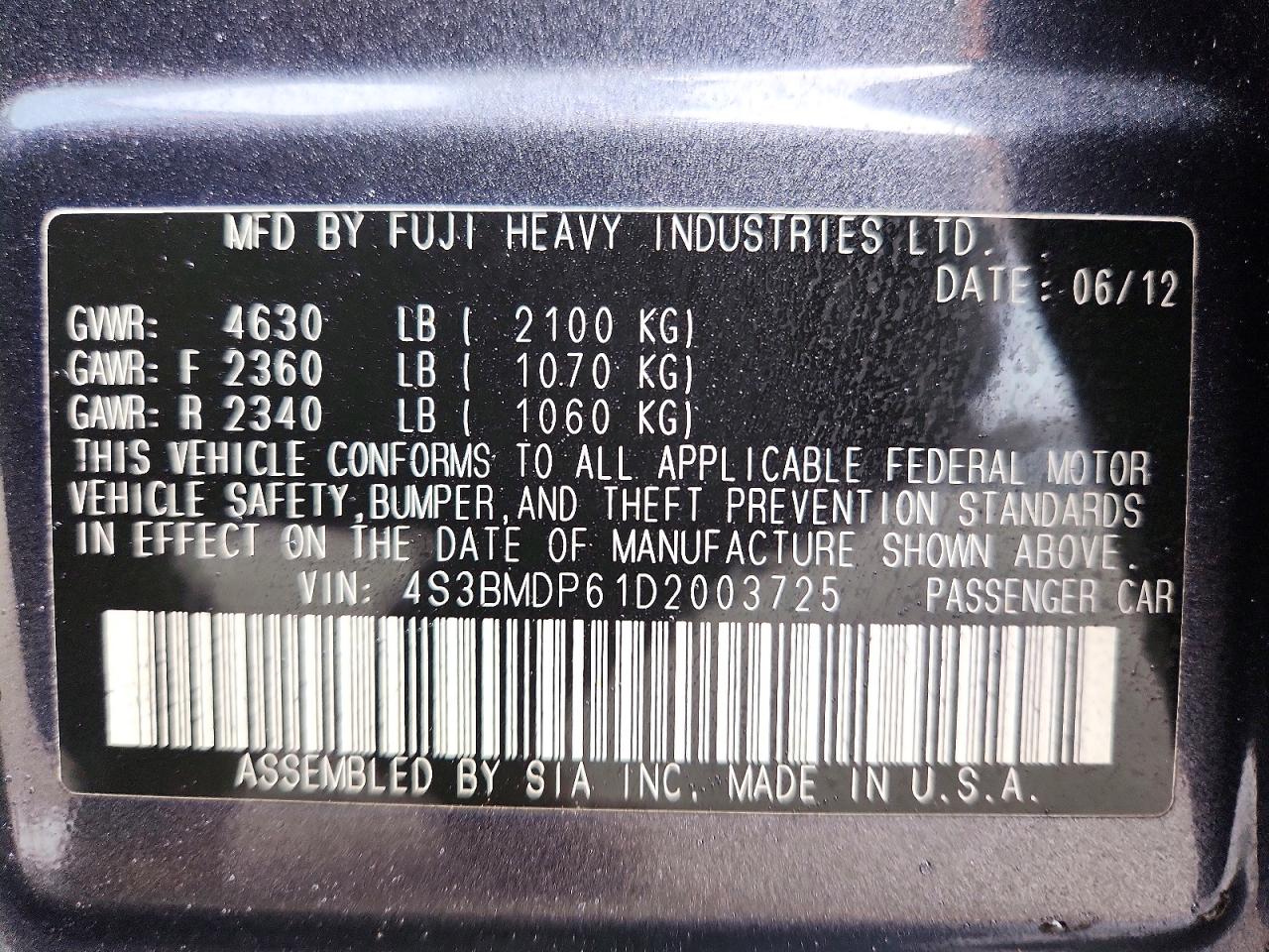 2013 SUBARU LEGACY 3.6R LIMITED photo 12